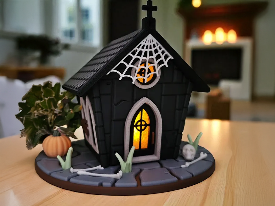 Halloween Feenhaus Spukhaus / Haunted House | Bausatz mit LED-Teelicht | Tischdeko 3D-0067