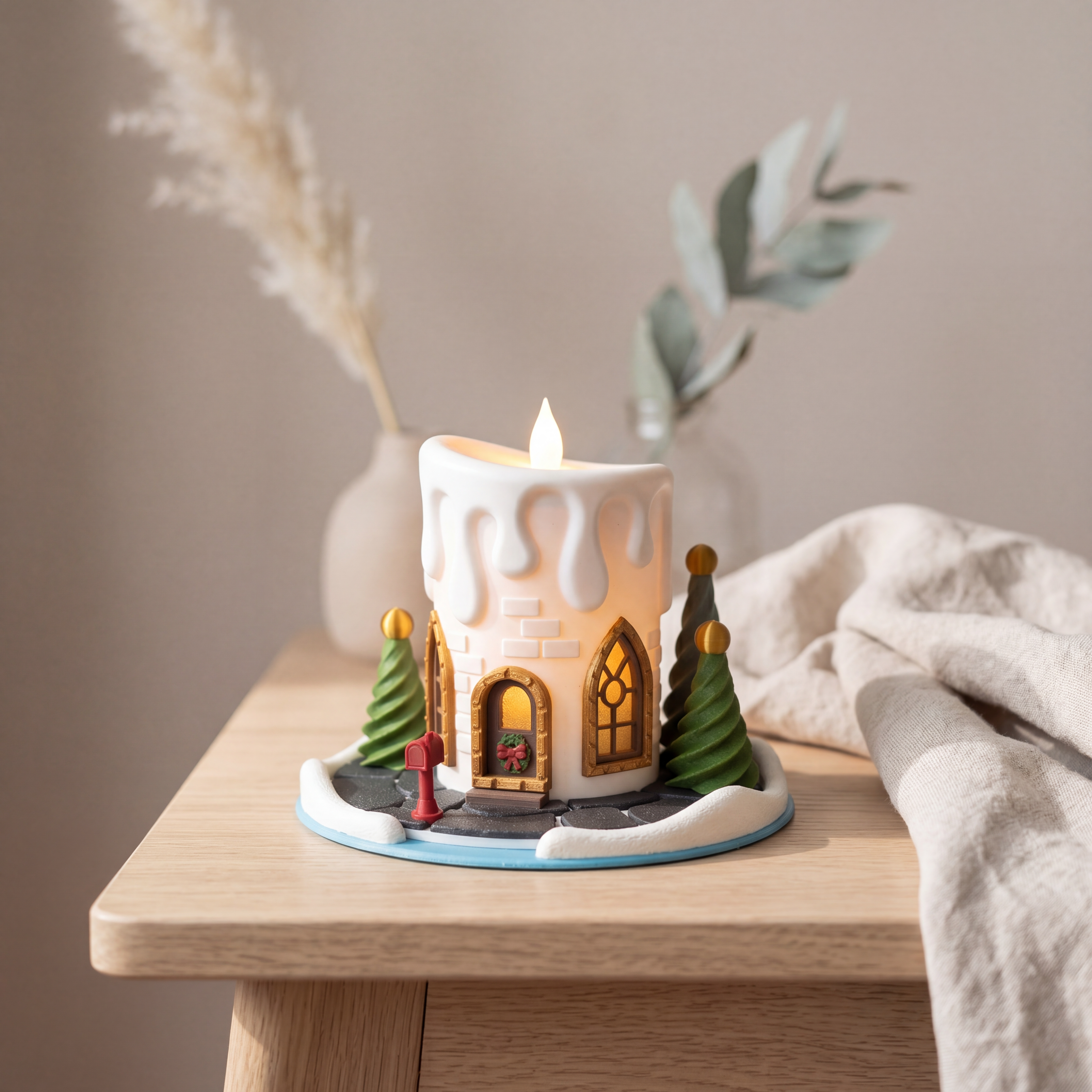 Leuchtendes Weihnachts Feenhaus – Melting Candle House | 3D Druck LED Weihnachtsdeko | Fairy House Miniatur Winter Deko Geschenk