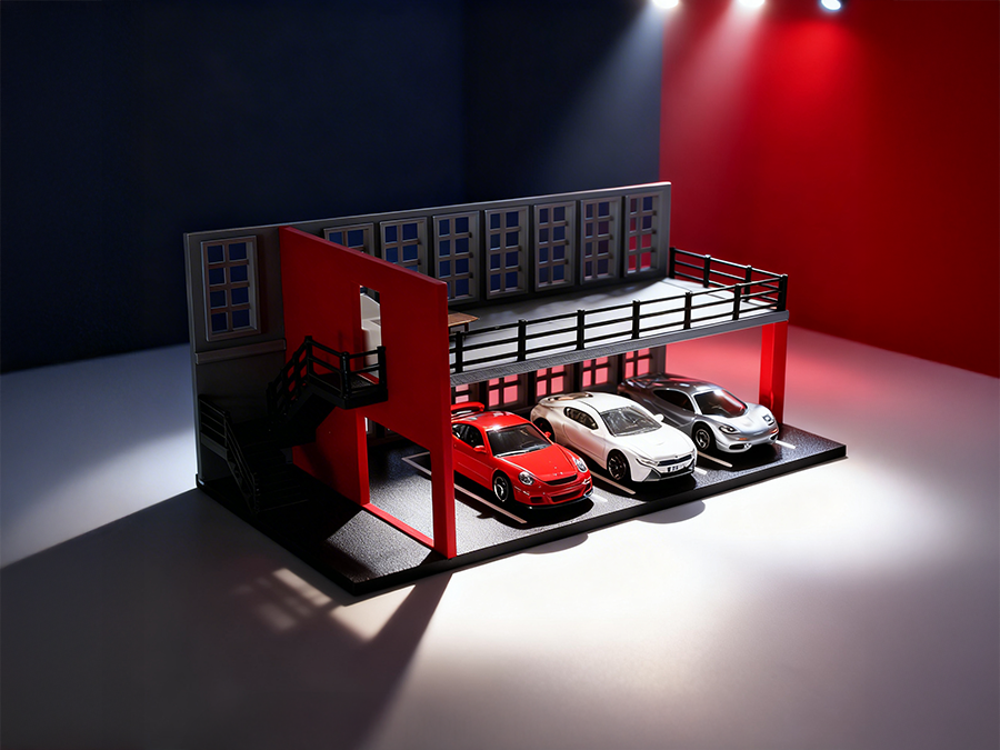Auto Showroom Diorama Bausatz - Miniaturkunstwerk, Diecast, Maßstab 1:64 für Hot-Wheels und Matchbox Autos |  3D-0105