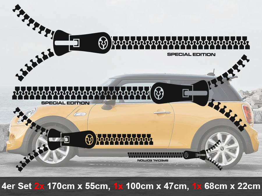 Aufkleber Mini Cooper Reißverschluss Set 4-teilig AG-0015