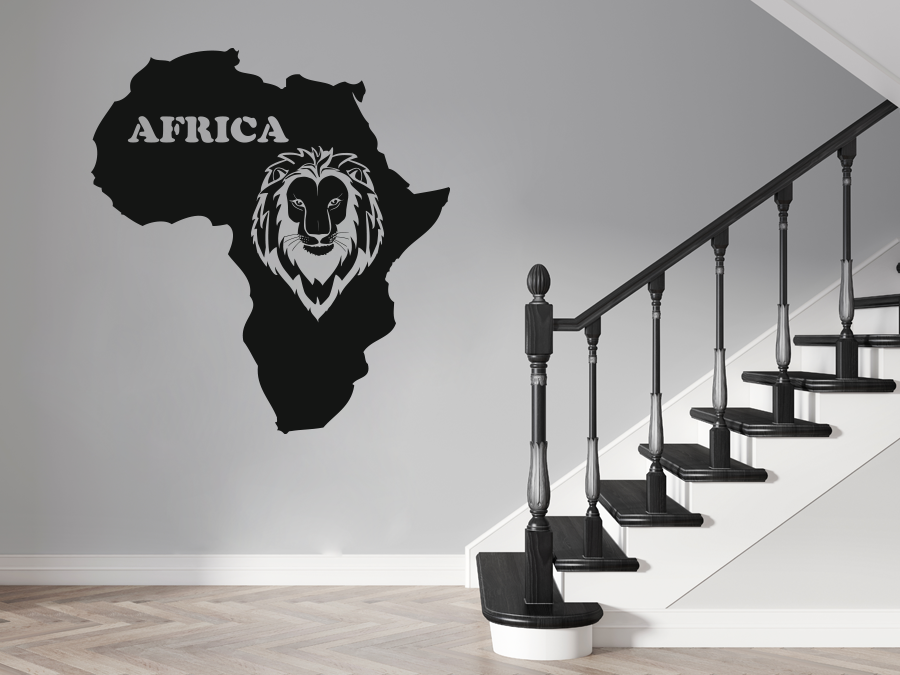 Wandtattoo Afrika Kontinent mit Löwe 95 x 88 cm WT-0001