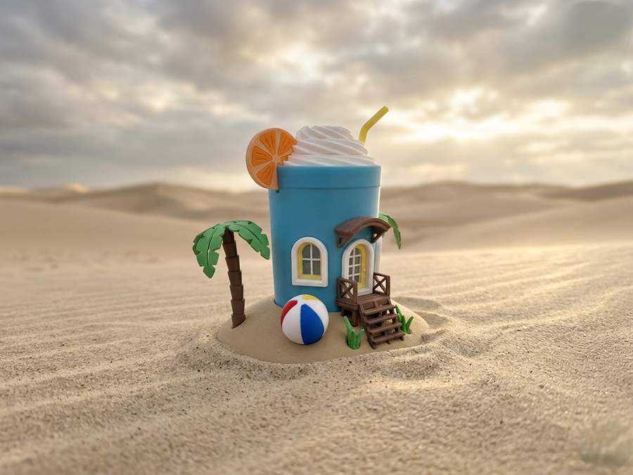 Summer Drink Fairyhouse - Personalisiert Sommer Getränk Feenhaus | 3D-Druck Miniaturhaus mit süßem Zubehör