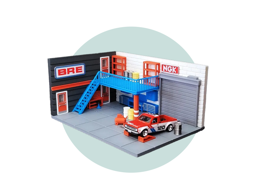 Racing Werkstatt Garage | Diorama Bausatz 1:64 | Für Hot-Wheels und Matchbox Autos | PA1 Authorized Reseller |  3D-0046