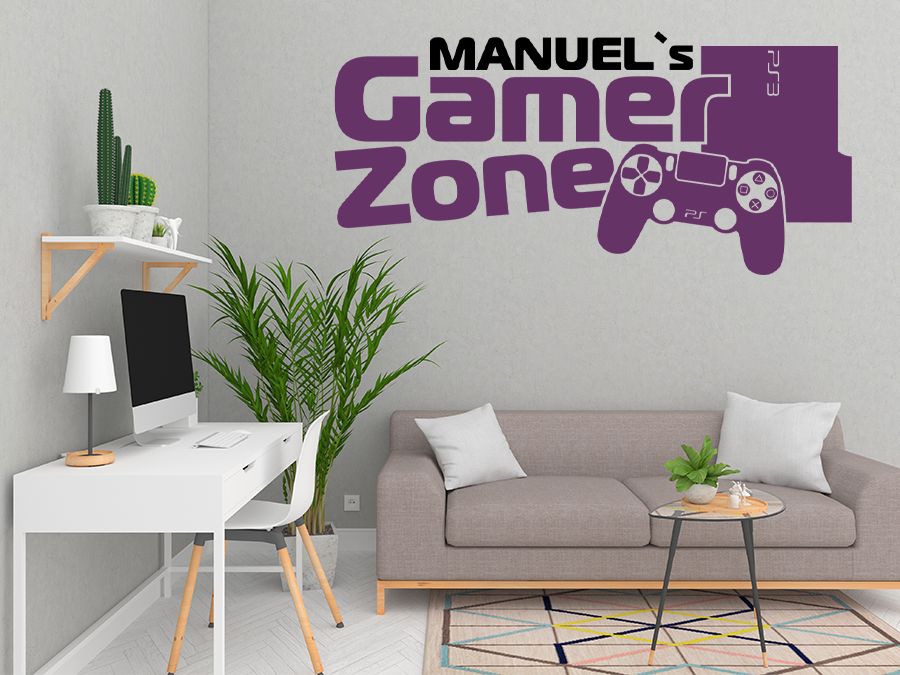 Wandtattoo Gamer Zone mit Name bis zu 120 x 53 cm WT-0111