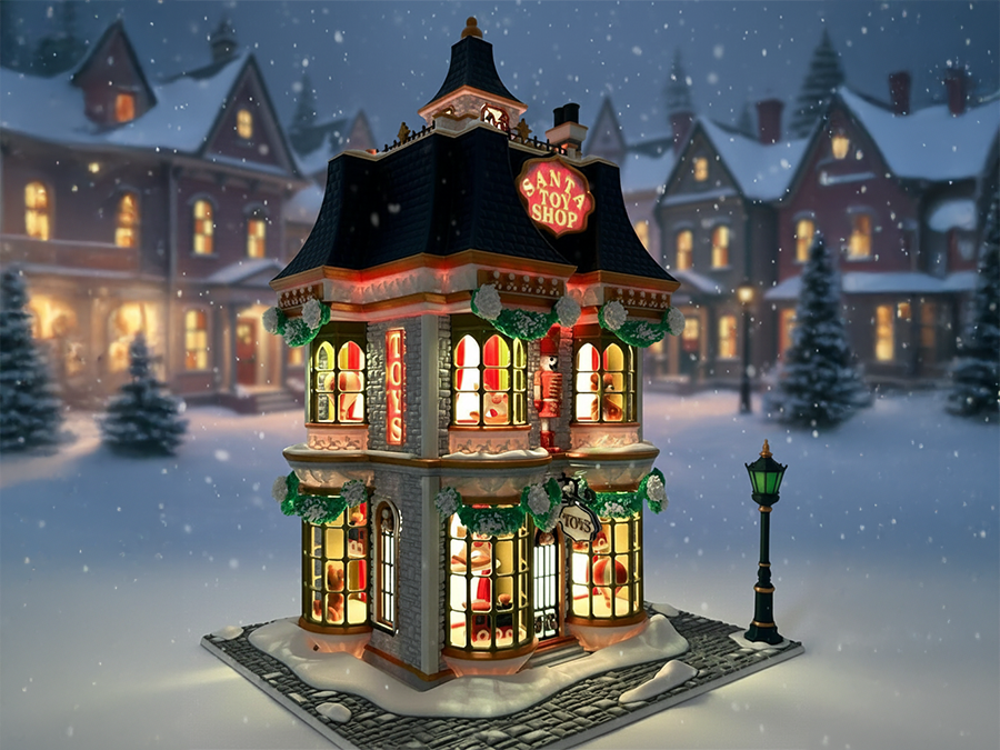 Santa Toy Shop • großer 3D-Modellbausatz 23×20×32 cm • über 70 Teile • farbig gedrucktes Weihnachts-Diorama Gebäude 3D Druck | 3D-0099