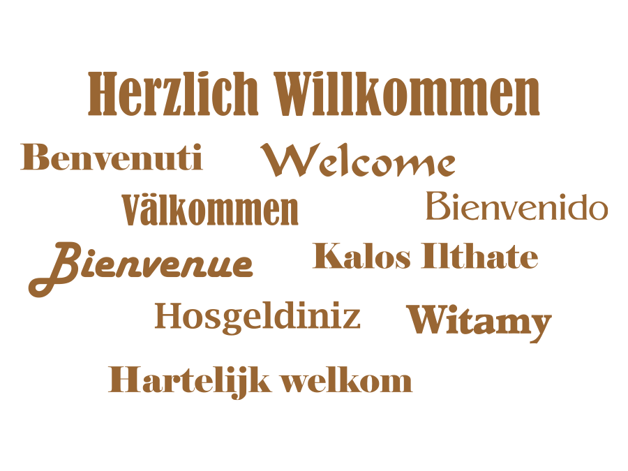 Wandtattoo Willkommen, Welcome in verschiedenen Sprachen bis zu 200 x 112 cm WT-0119