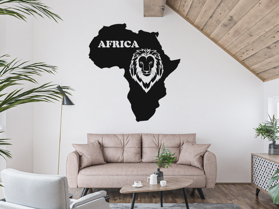 Wandtattoo Afrika Kontinent mit Löwe 95 x 88 cm WT-0001