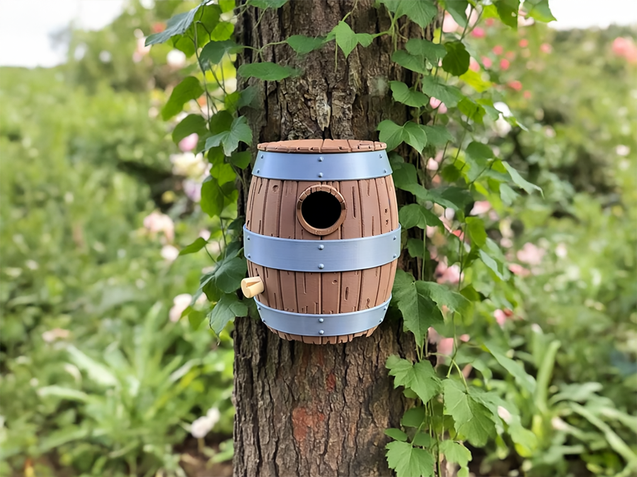 Vogelhaus altes Fass – 3D-Druck | wetterfestes PETG | montiert | PA1 Authorized Reseller | 3D-0084