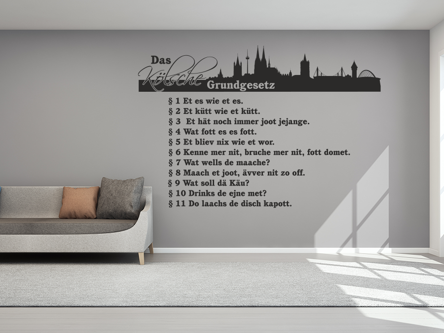 Wandtattoo Kölsche Grundgesetz mit Köln Skyline 240 x 166 cm WT-0075