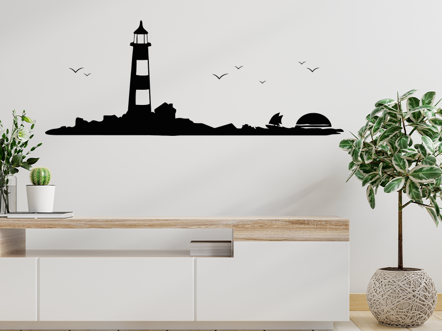 Wandtattoo Leuchtturm auf Insel 160 x 62 cm WT-0041