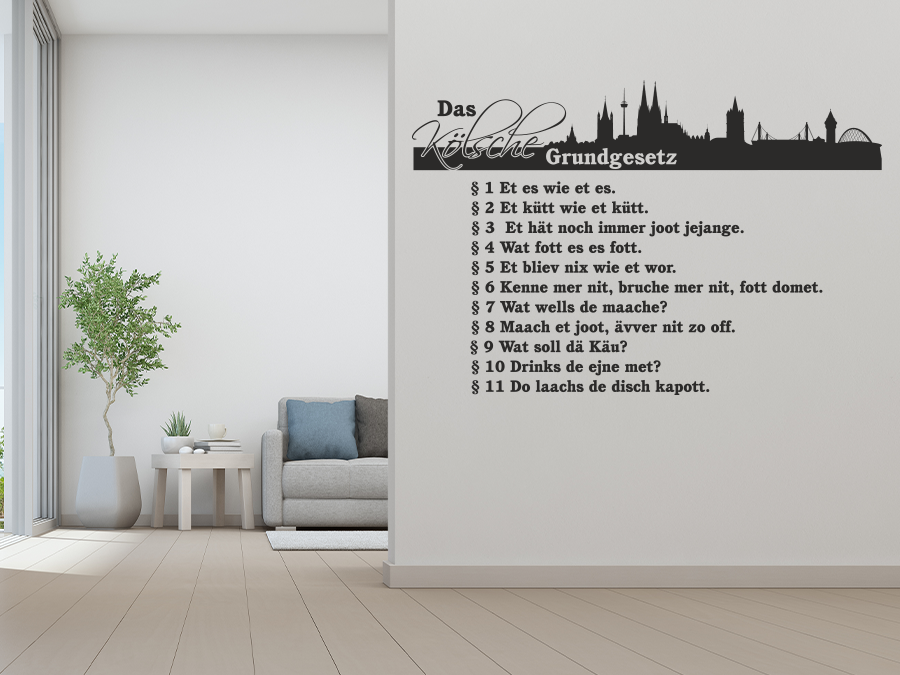 Wandtattoo Kölsche Grundgesetz mit Köln Skyline 210 x 145 cm WT-0074