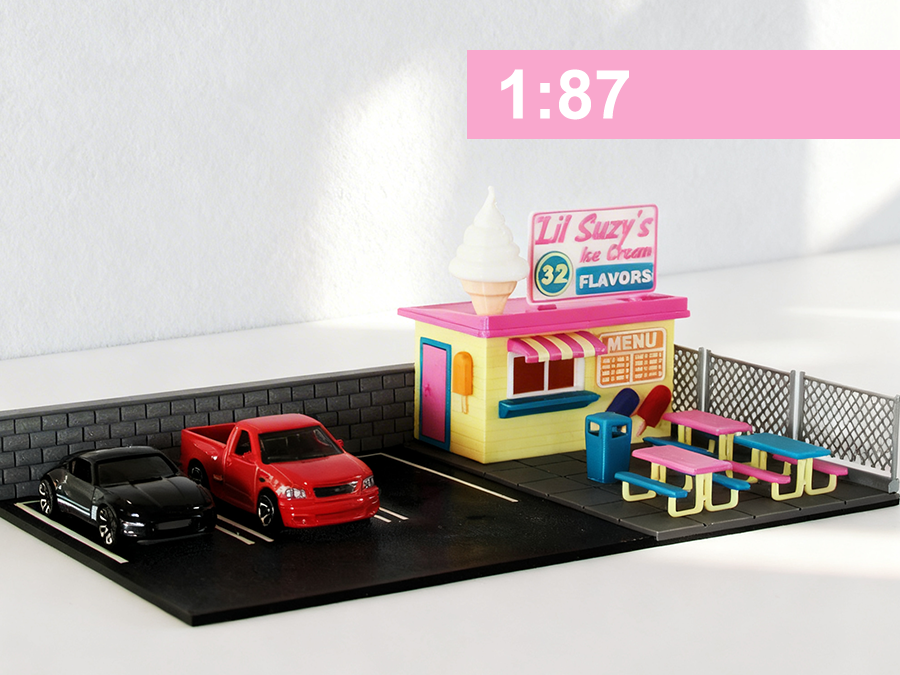Ice Cream Shop - Eisladen Diorama Bausatz - Miniaturkunstwerk, Diecast, Maßstab 1:87 (H0) | 3D-0107a