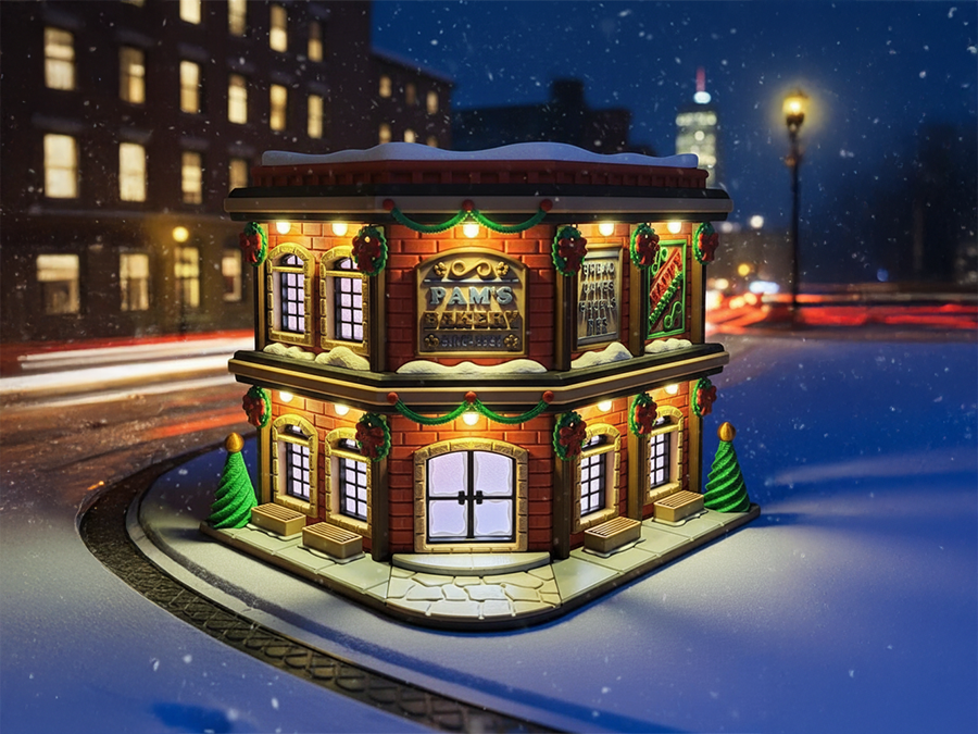 Pams Weihnachtsbäckerei • 3D-Bausatz für Diorama • Miniaturhaus 1/64 oder 1/87 • Xmas Village Gebäude • Hot Wheels Diecast Matchbox | 3D-0100