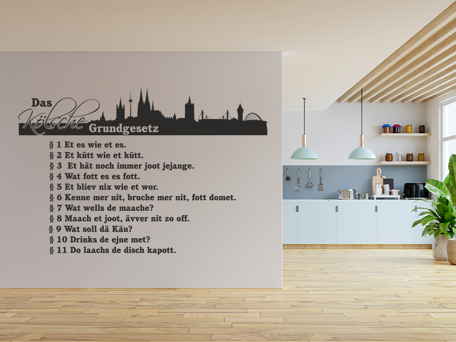 Wandtattoo Kölsche Grundgesetz mit Köln Skyline 240 x 166 cm WT-0075