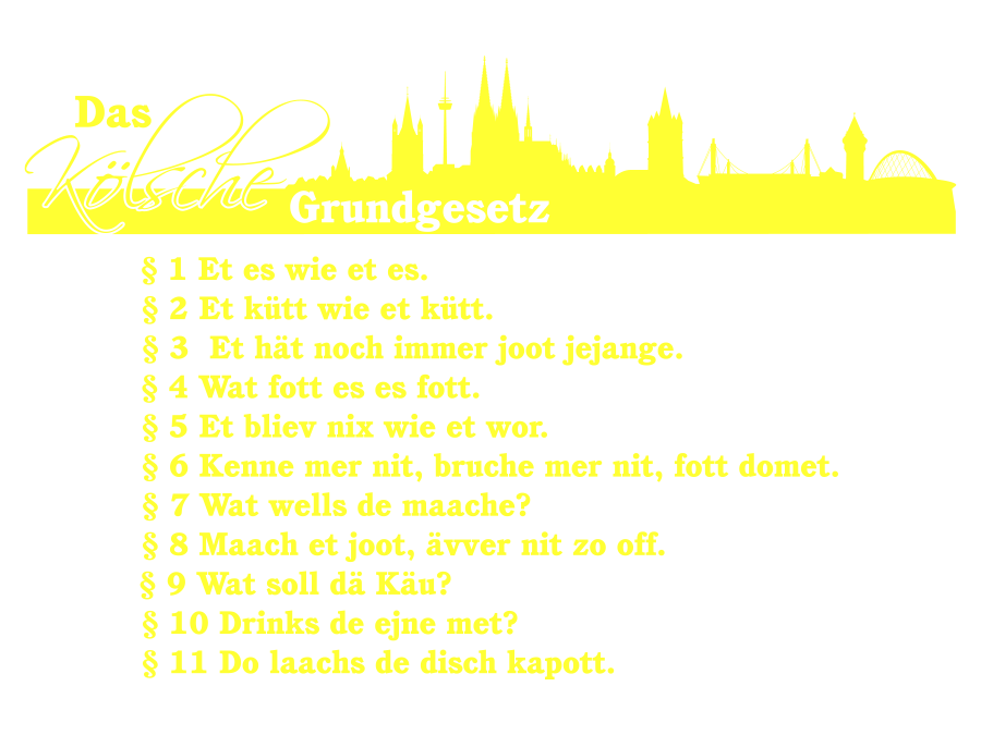 Wandtattoo Kölsche Grundgesetz mit Köln Skyline 180 x 125 cm WT-0073