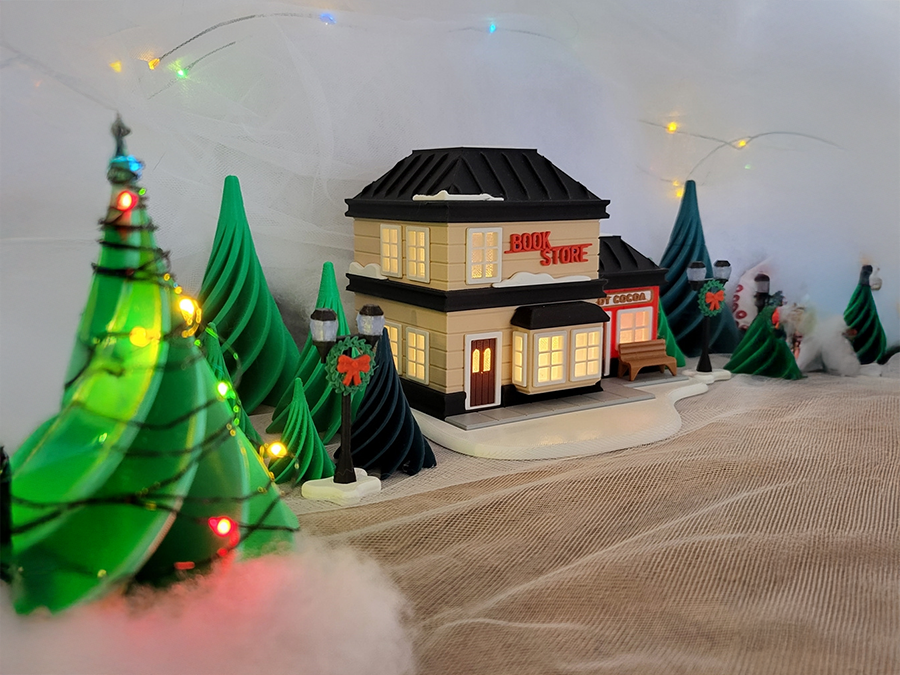 Buchladen mit Kakaoladen - Bookstore with hot chocolate stroe | 3D Bausatz | Miniaturhaus 1/64 oder H0 1/87 | Hot Wheels Matchbox 3D-0104