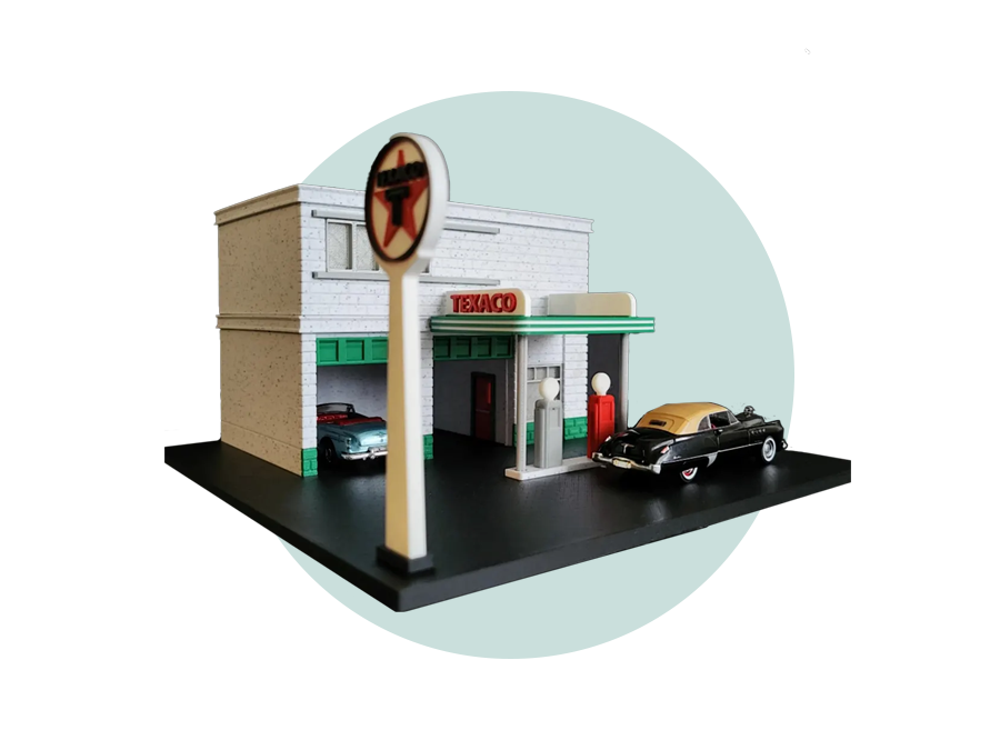 TEXACO Tankstelle 1:64 Diorama Bausatz | Zurück in die Zukunft | Matchbox, Hot Wheels, DieCast Modelle  | PA1 Authorized Reseller |  3D-0047