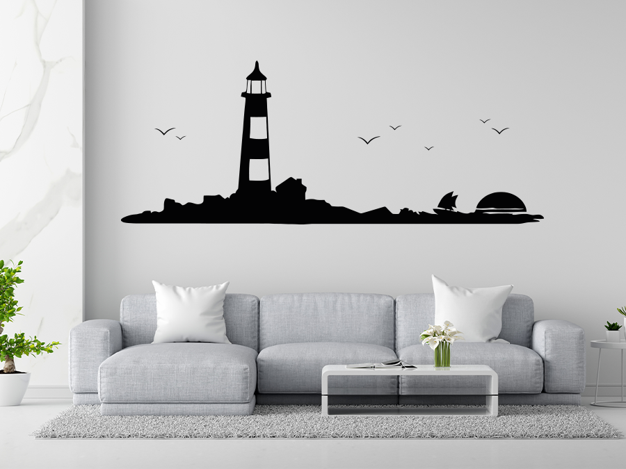 Wandtattoo Leuchtturm auf Insel 240 x 93 cm WT-0043